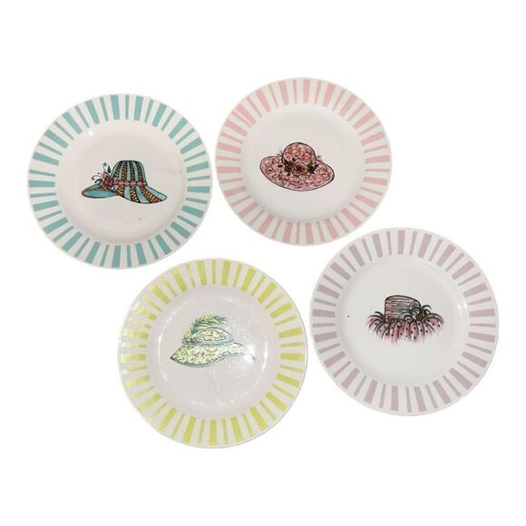 WCL set of four dessert striped with hats serving plates 7.5” diameter - Picture 6 of 6
